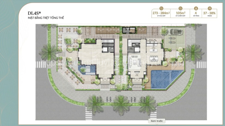Alluvia City 4 Mặt bằng tầng trệt Biệt thự đơn lập Alluvia City